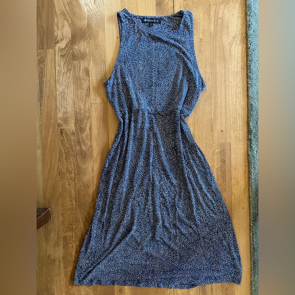 Athleta Santorini Printed High Neck Dress Beach Navy Blue Thera Print Sz S tall